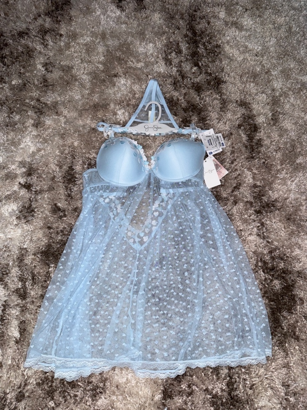 Light Blue Lace & Mesh Babydoll Chemise